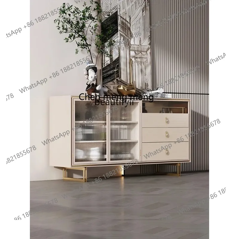 new  Italian Affordable Luxury Style Sideboard Modern Minimalist Solid Wood Liquor Cabinet with Induction Lamp s8350