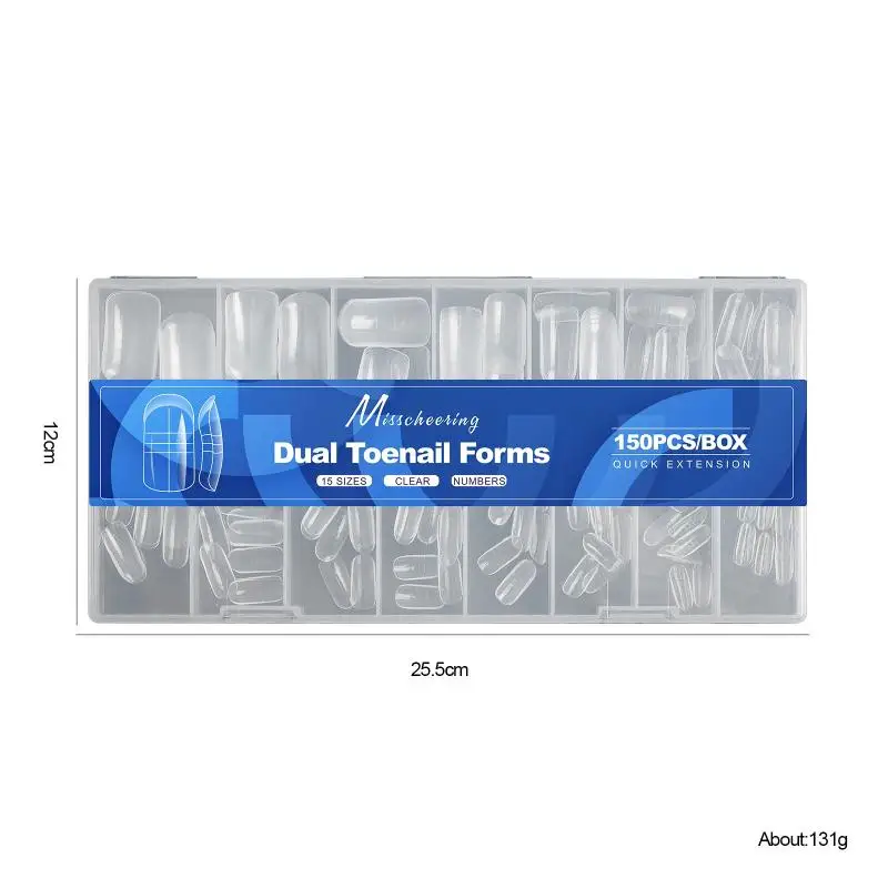 แม่พิมพ์เล็บเท้า 150 ชิ้น/กล่อง ขนาด 15  ทำจากโพลีเอทิลีนเจล สำหรับต่อเล็บเท้าแบบเต็มเล็บ ใช้ซ้ำได้ สำหรับเล็บอะคริลิค
