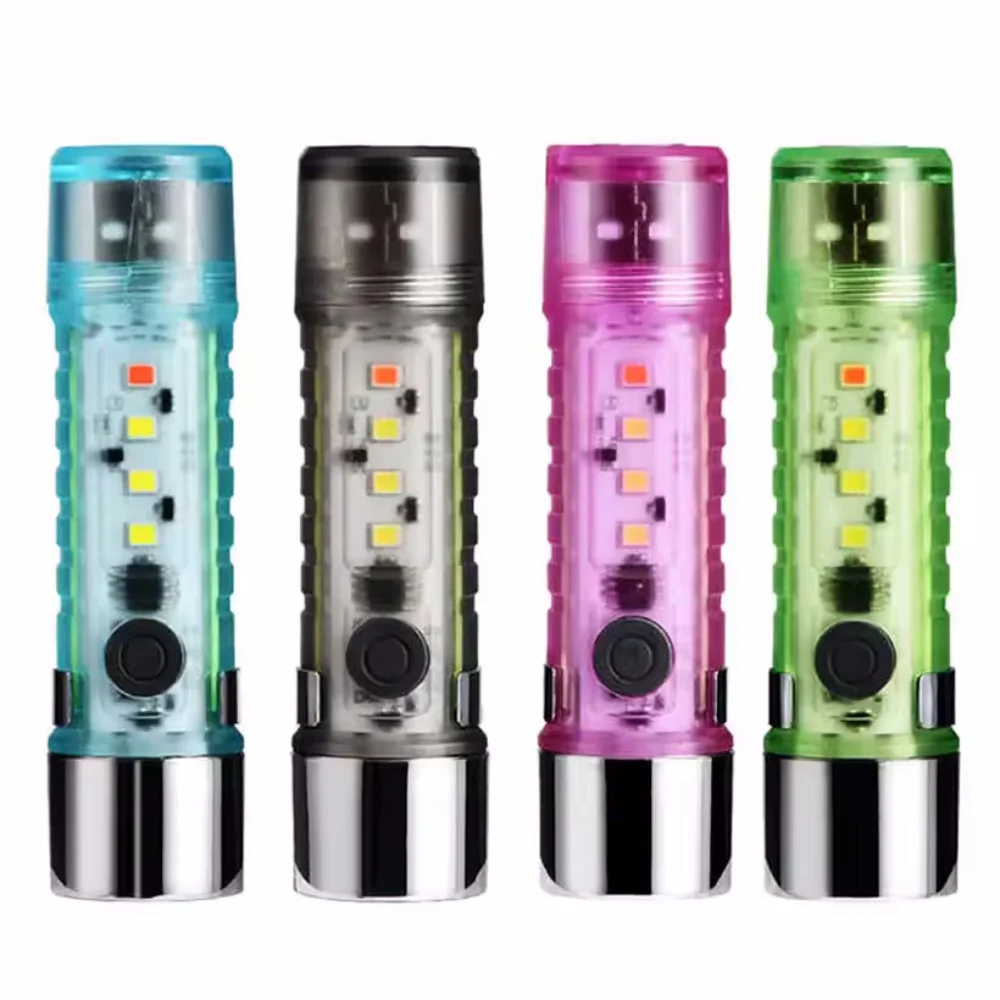 

Супер яркий мини-светодиодный фонарик, 4 цвета, с хвостовой USB-зарядной головкой и магнитами, водонепроницаемый фонарь для кемпинга с боковым освещением