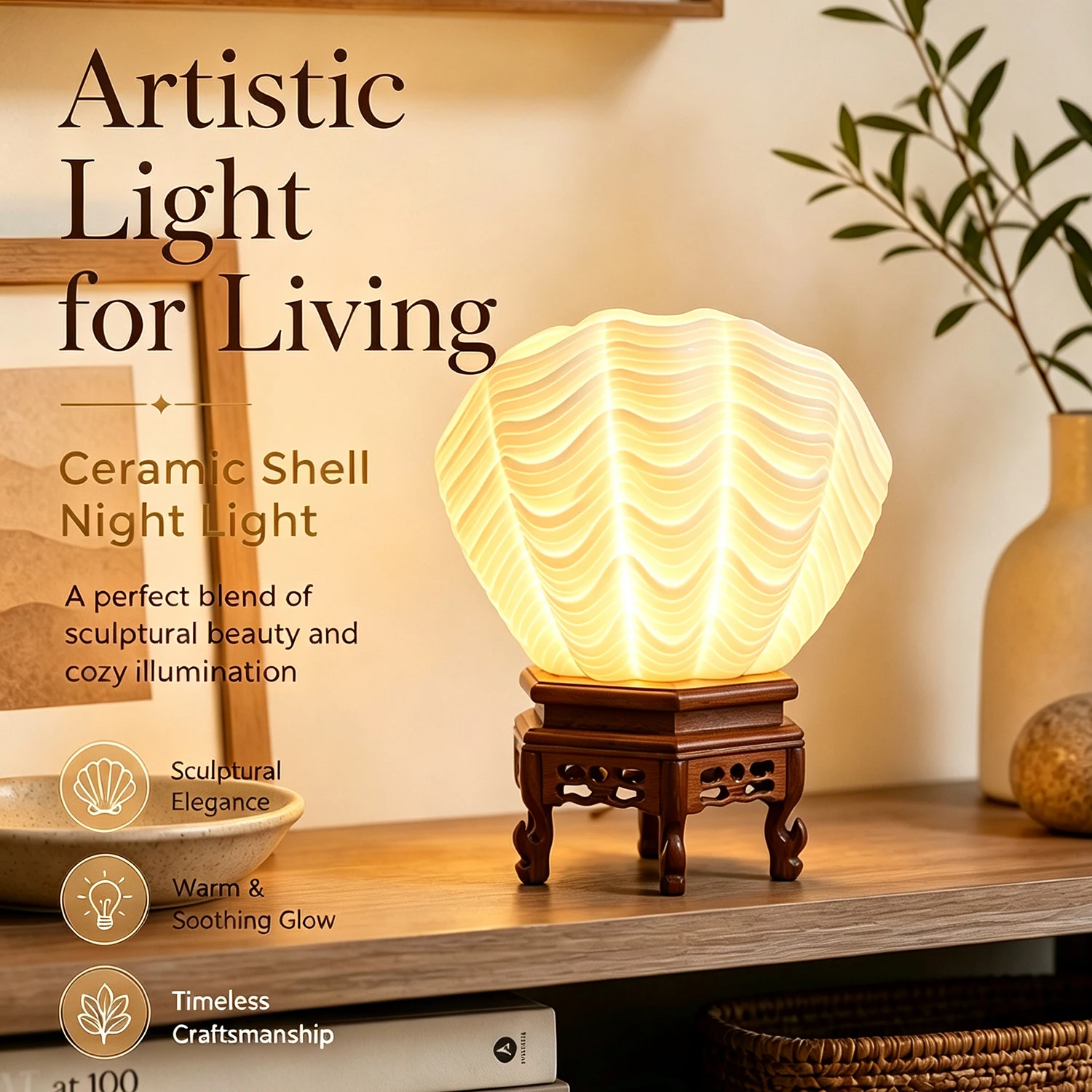 ceramic-shell-night-light-with-rosewood-base-3-color-temperatures-dimmable-brightness-usb-powered-table-lamp-for-bedroom-home