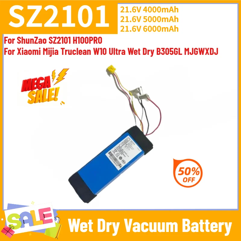 SZ2101 Battery 4000mAh-6000mAh for ShunZao SZ2101 H100PRO for Xiaomi Mijia Truclean W10 Ultra Wet Dry B305GL MJGWXDJ Battery