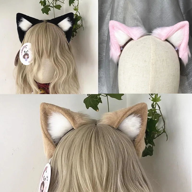 

Halloween Custom Made Hiiro Cat Ear Cos Beast Ear Handmade Cute Lovely Cosplay Headwear Hairpin Black Camel Pink Cat Ears