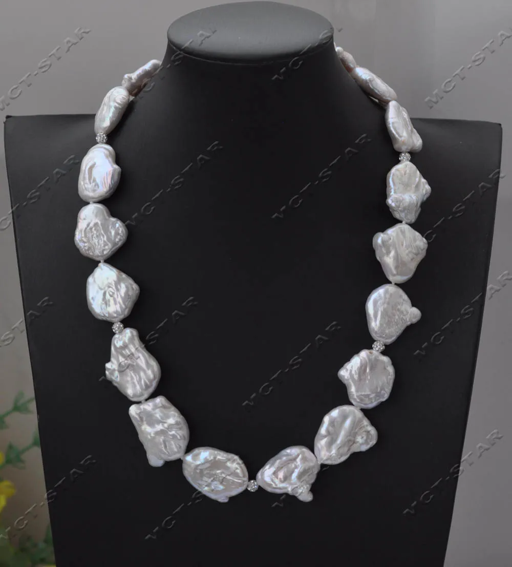 Z13621 Set 18" 25mm White Baroque Keshi Pearl CZ Necklace Bracelet Earring Custom Jewelry view 3