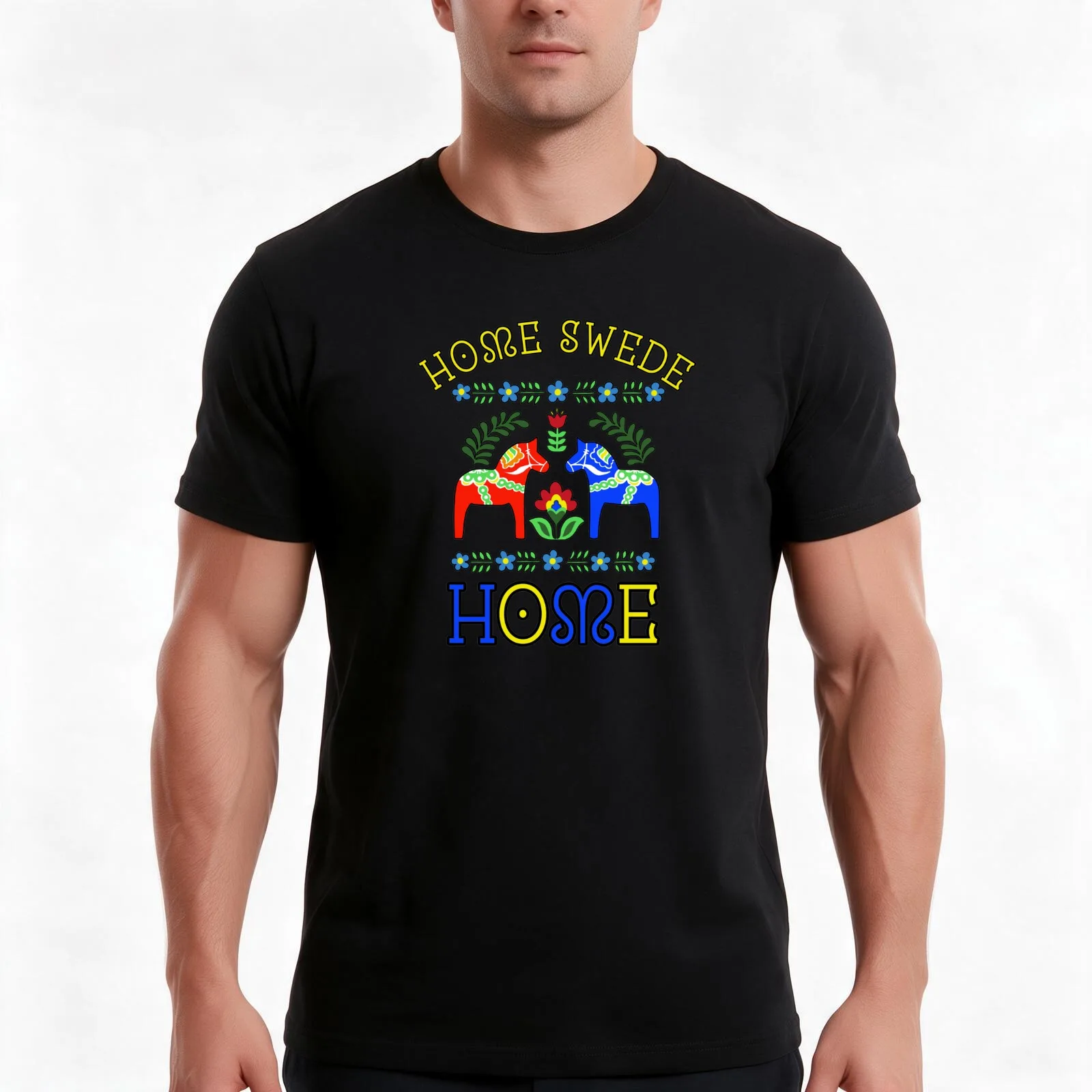 Home Swede Home T-Shirt, Summer Casual Cotton Tee, Oversized Streetwear Tops, Vintage Graphic Print, Loose Fit Short Sleeve