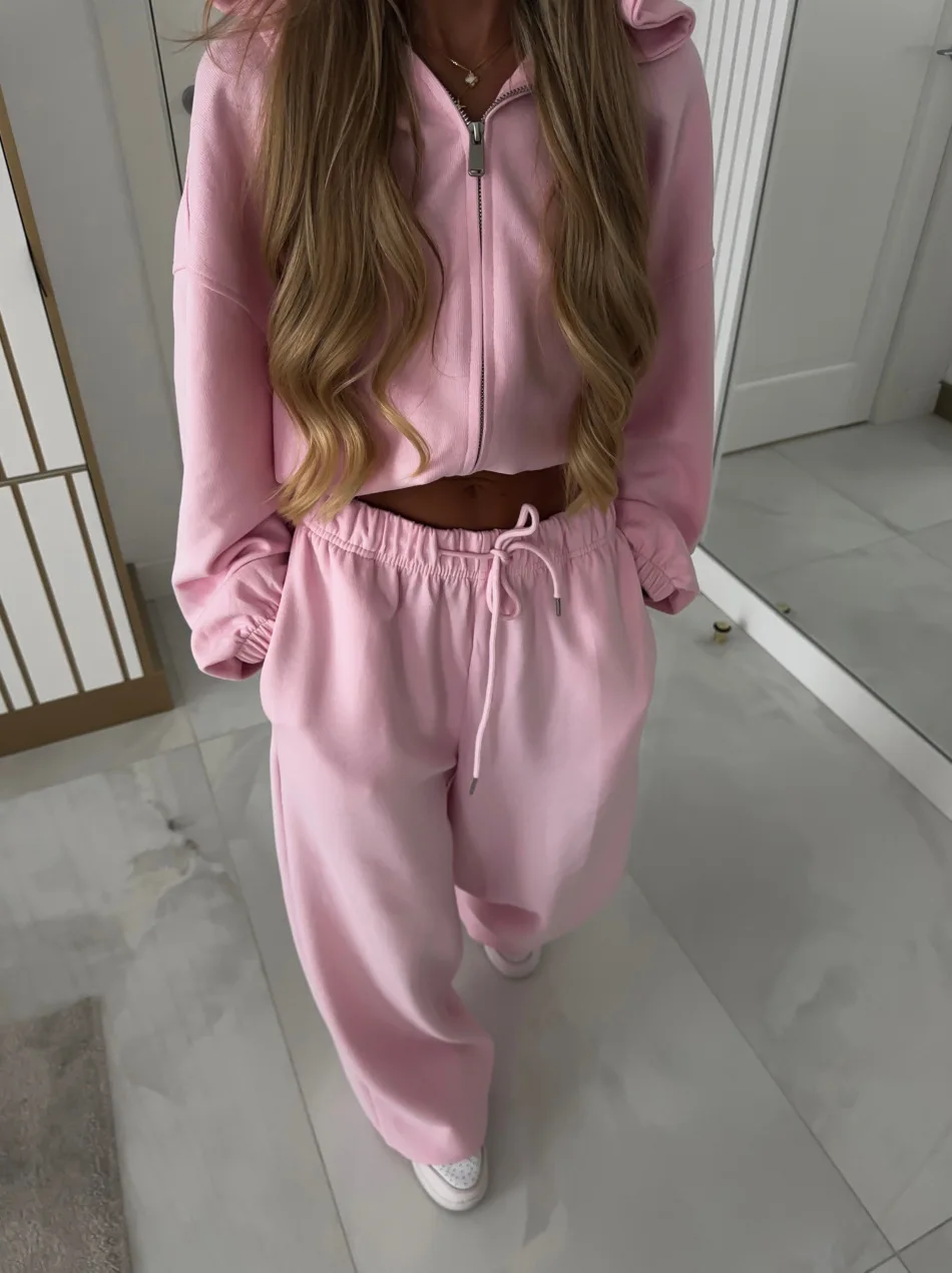 

Women's New Autumn Zip Up Hooded Crop Top Drawstring Cuffed Sweatpants Set Loose Fit Streetwear Fashion Pant Sets