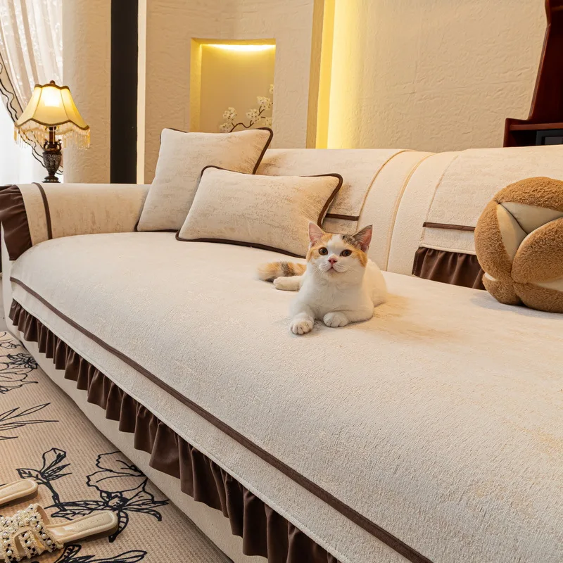 

Чехол для дивана с французской юбкой, тканевый светильник, роскошный новый чехол для дивана с защитой от кошачьих царапин, подходит для всех сезонов