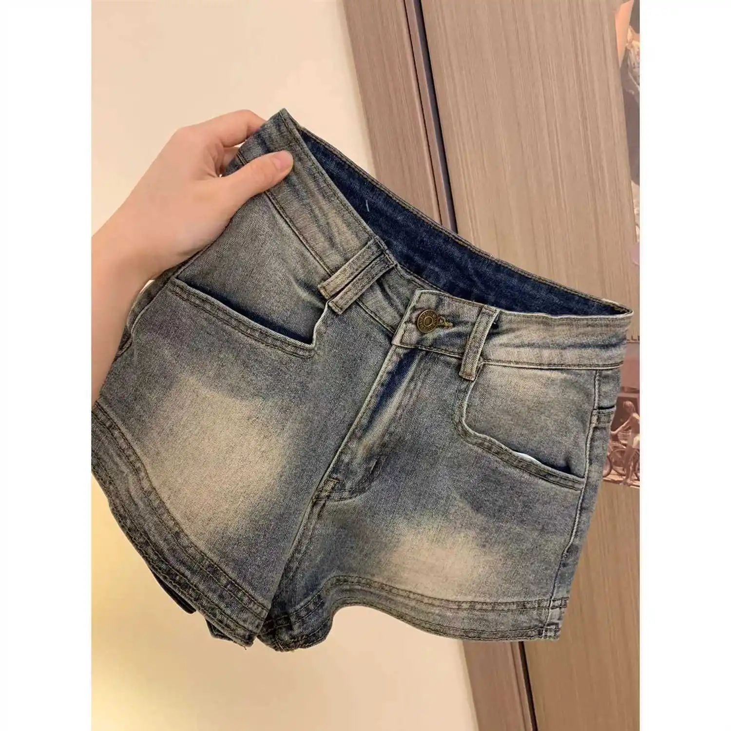 

High Waist Denim Shorts Women Summer Zippers Jeans Skinny Denim Shorts New Sexy Casual Button Pocket Hot Pants All-Match Fashion