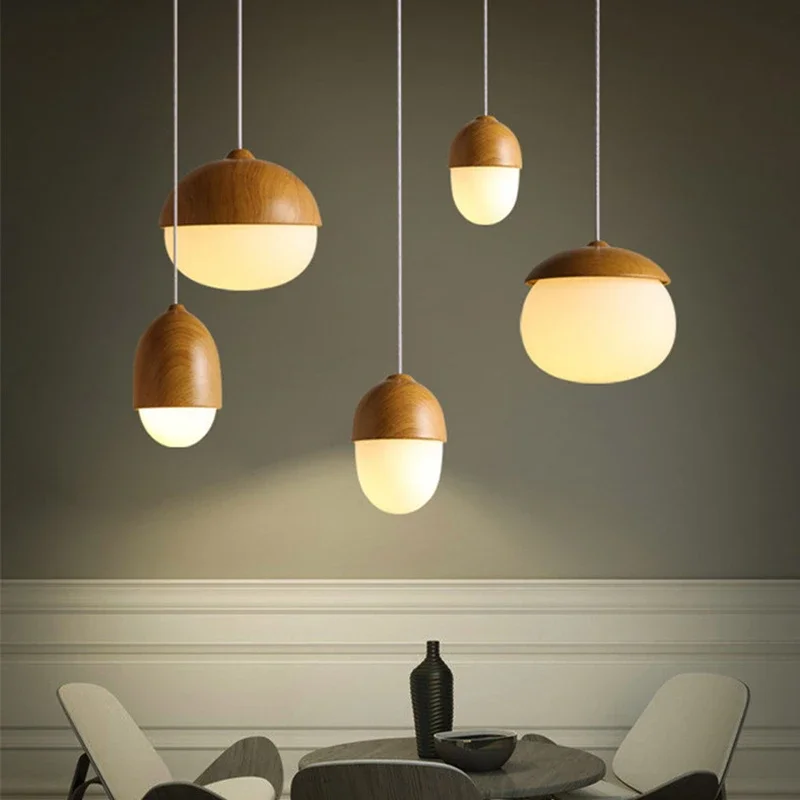 Luxury Modern LED Pendant Light Grain Nuts Acorn Iron Glass Stone Hanging Indoor Lamp for Living Room Home Decoration Chandelier