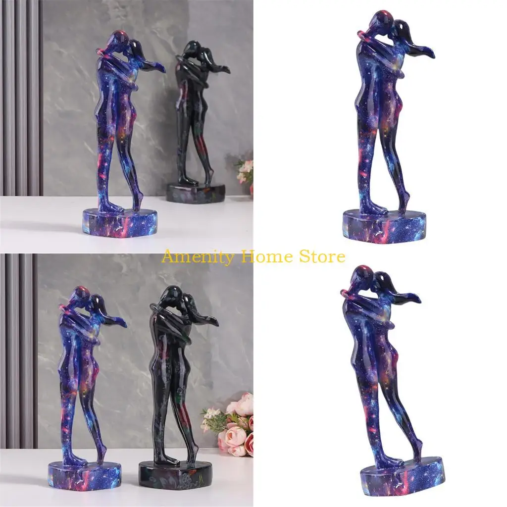 F26C Romantics Hugging Couple Sculpture Resin Lover Sweethearts Kiss Statue Decors Ideal Gift for Valentines Day Wedding