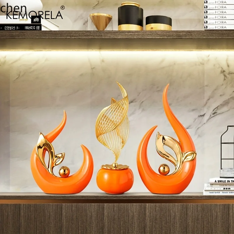 HT Ceramic Statue Creative Light Luxury Living Room Decorative Sculptures and Figurines Office Desk Accessories Room Decoration