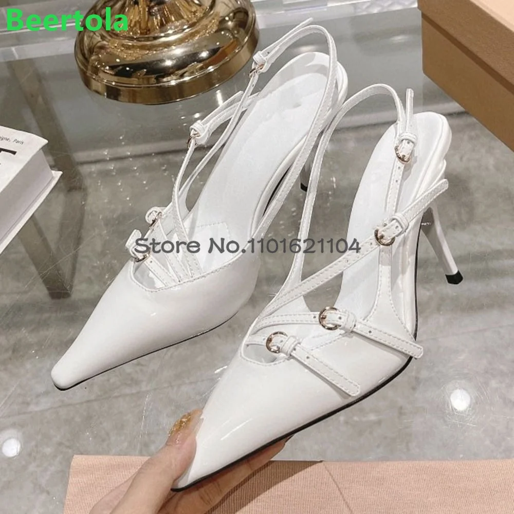 

Pointed Toe Narrow Band Luxuey Pumps For Female Women 2024 Newest Thin High Heel Slingback Shallow Elegant Solid Sexy Shoes