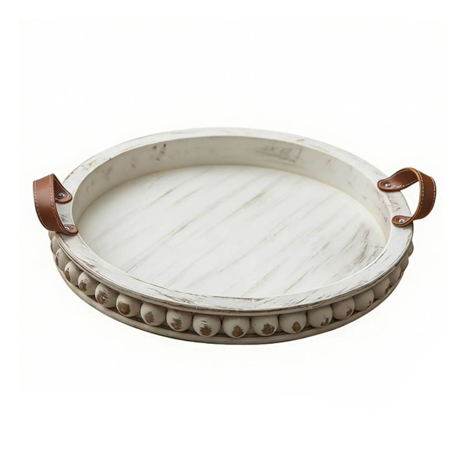 Handmade Countryside Platter Handcrafted Round Beaded Wood Tray Convenient