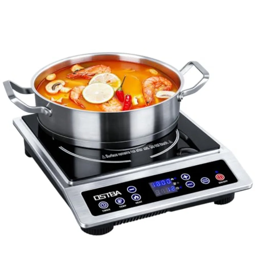 

Portable induction cooktop for kitchen use black tempered glass 1800W power with large heating coil 10 power levels and precise