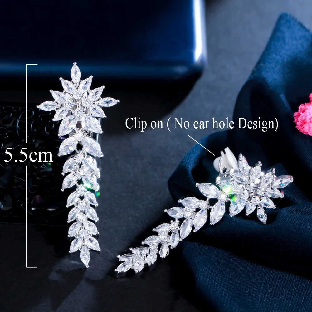 CWWZircons Lange Blatt-Ohrklemme Ohne Ohrloch Zirkonia-Kristallbesatz Damen Hochzeits-Party-Accessoire Großhandel EJ0010 – Detail 1