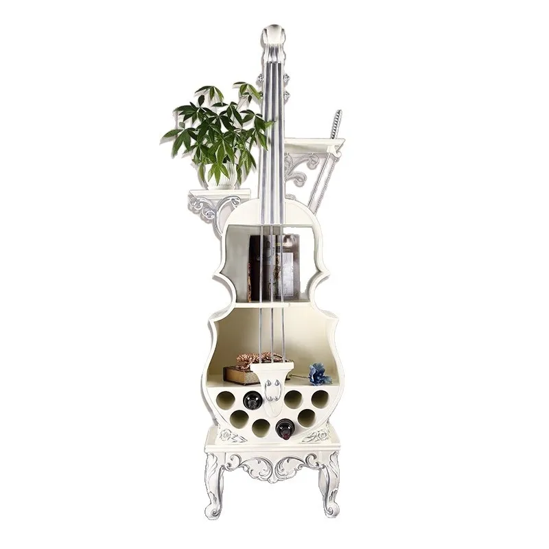 

European solid wood wine cabinet against the wall, living room entrance decorative cabinet, violin dining side cabinet
