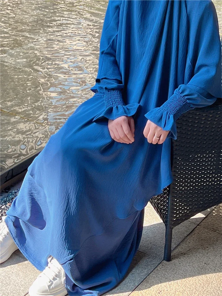 Jilbab Prayer Clothes Women Ramadan Islamic Jilbeb 2 Piece Set Dubai Turkish Modest Outfit Layered Khimar Scarf Hijab+Long Dress