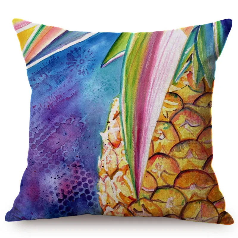 Tropical Pineapple Watercolor Home Decoration Sofa Cushion Cover Fruits Oil Painting Art Cotton Linen Square Pillow Case cojines
