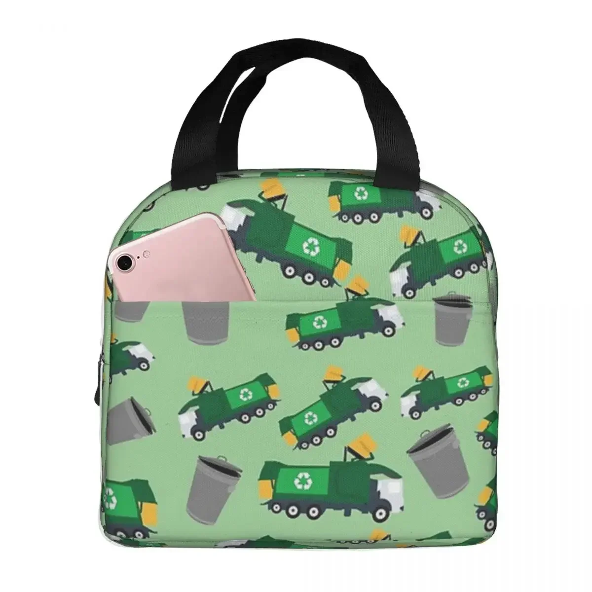 Recycling Garbage Truck Pattern Lunch Bags Insulated Bento Box Waterproof Lunch Tote Resuable Picnic Bags for Woman Student