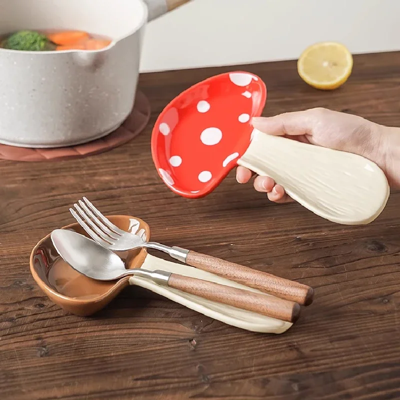 Mushroom-shaped Ceramic Spoon Holder Kitchen Multifunctional Household Spatula Holder Table Chopsticks Holder Kitchen Supplies