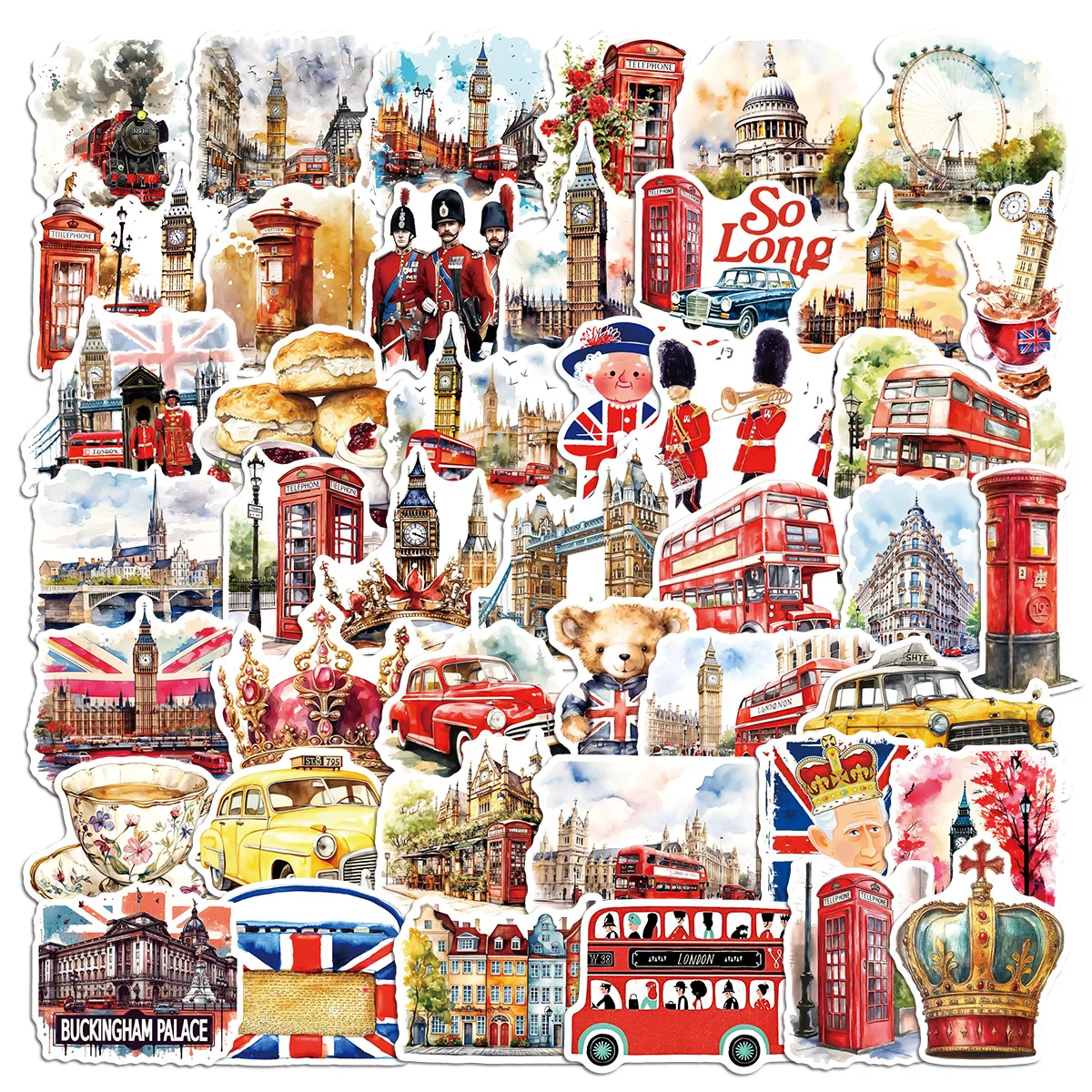 

50PCS London Scenery Cartoon Graffiti Sticker Personalized Decoration Computer Phone Case Luggage Waterproof Decal Toy Gift