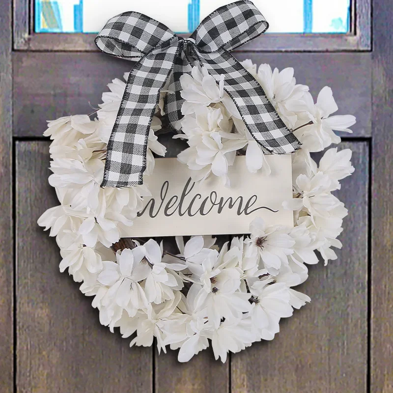 Spring Flower Wreath Hanging Decoration in Front of The Door Simulated Flower Bow Decoration Venue Layout Props