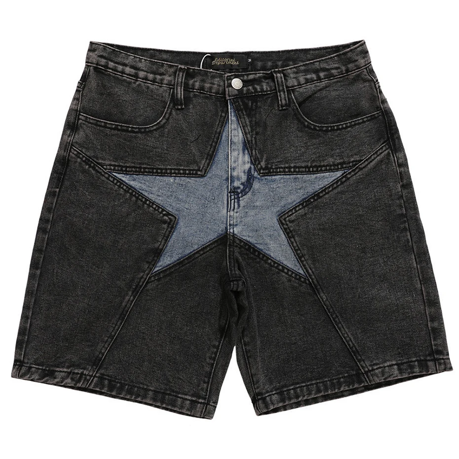Streetwear Harajuku Denim Shorts 2023 New Men Patchwork Oversized Hip Hop Blue Jeans Shorts Summer Casual Loose Shorts