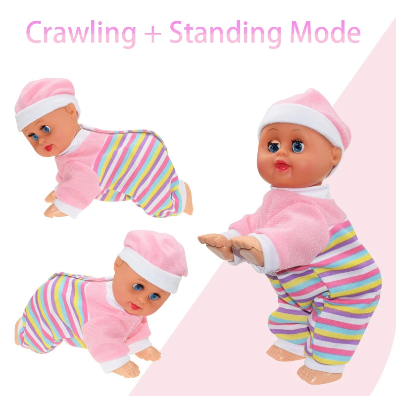 Kids Puzzle Electric Crawling Doll Toy Model Cute Reborn Doll Baby Interactive Electric With Light Sound Twisted Butt Toy Gifts