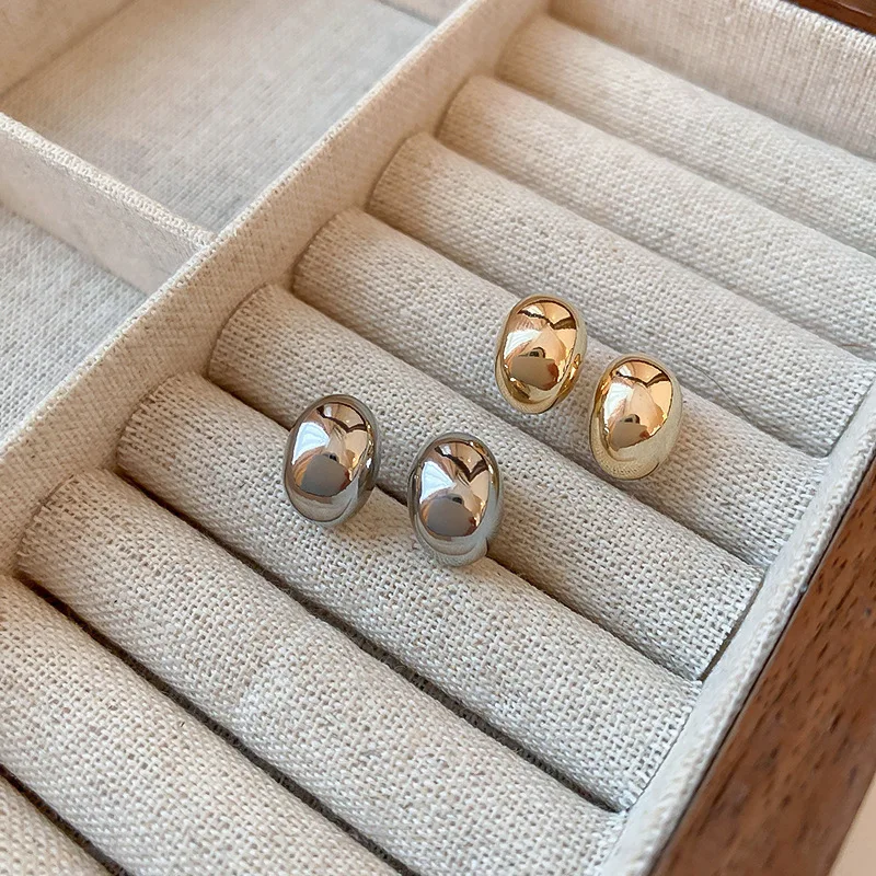 Retro Beans Shape Drop Earrings for Women Golden Silver Color Smooth Metal Small Dangle Earrings Simple Statement Jewelry Gift image 3