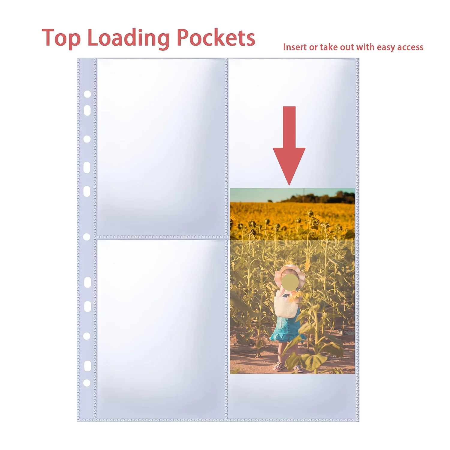 40pcs A4 Photo Sleeves with 320 A4 Hole Binder Pockets,4 Compartments,Double-Sided 4-Hole Photo Protector,For A4 Ring Binders