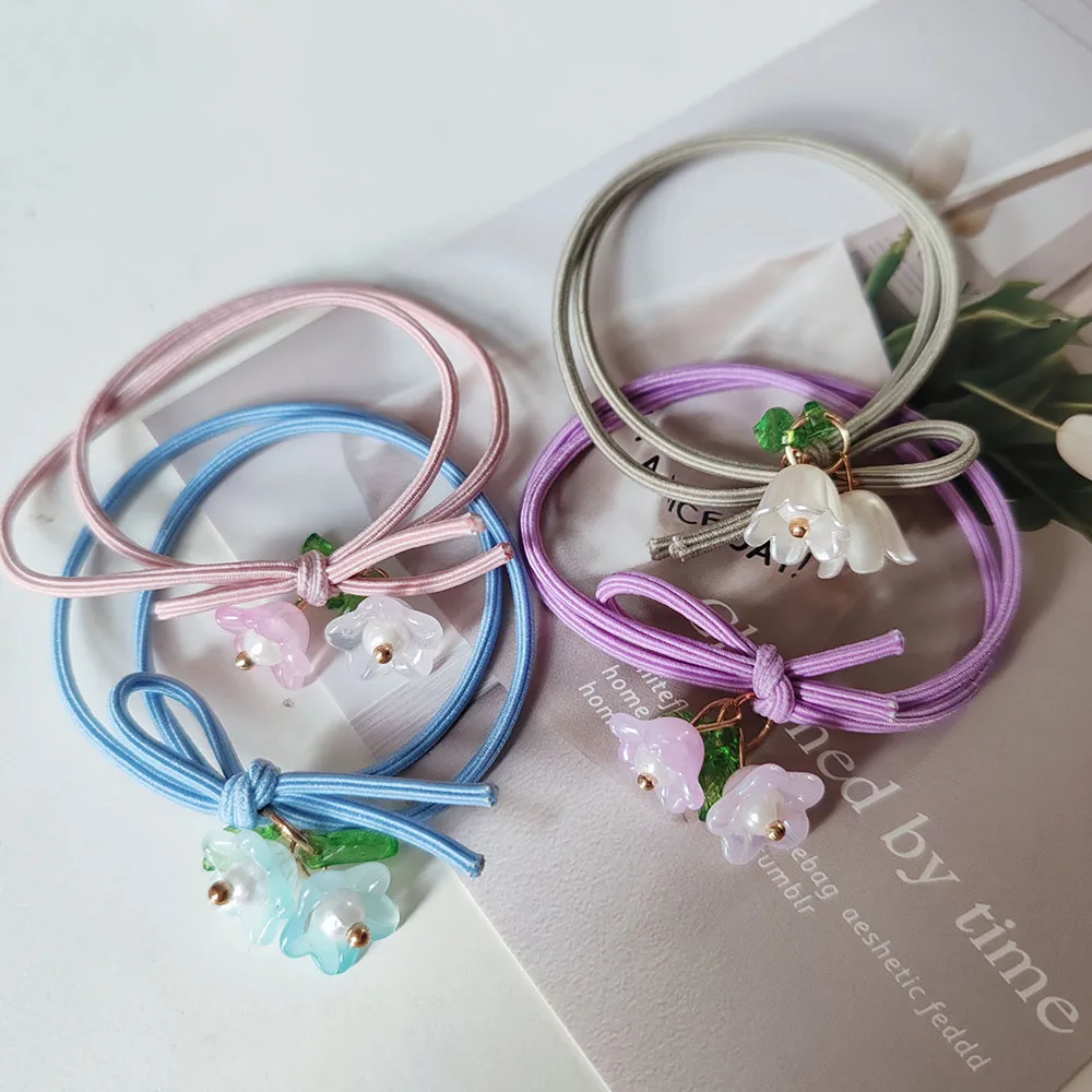 4PC European and American Beautiful Flower High Elasticity Hair Ties for Women Girls Ponytail Holder Hair Rings Rope Accessories