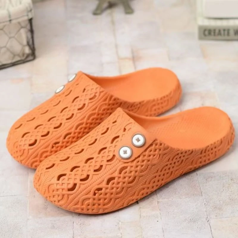 2024 New Women's Summer Baotou Hollow Slippers Soft Sole Non Slip Flat Sole Loose Home Slippers Bathroom Slippers Cave Slippers