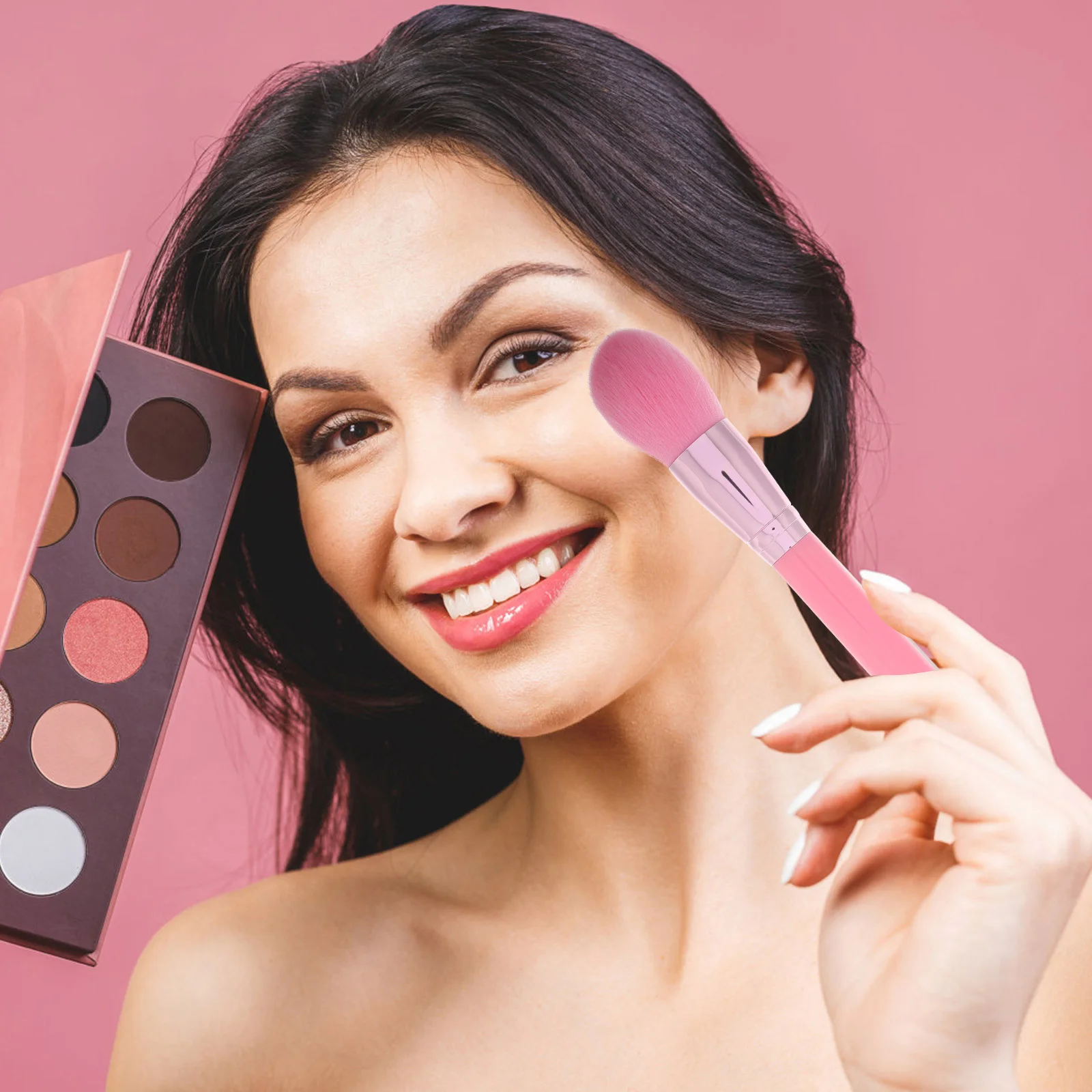 Pennello per trucco con zampa di gatto rosa Manico lungo Setole morbide Strumento per trucco viso con fondotinta in polvere sciolto multifunzione