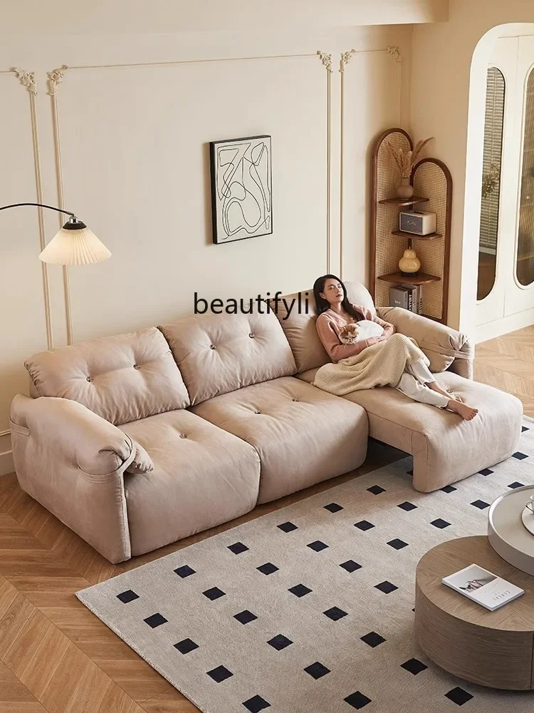 Electric Sofa Italian Minimalist Small Apartment Home Living Room Straight Row First Class  Function Retractable Fabric Sofa