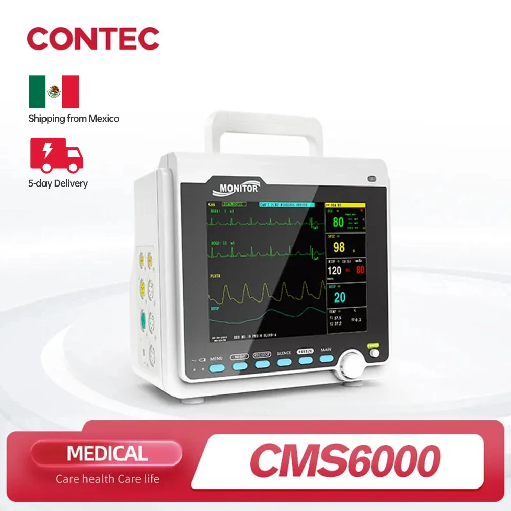 CONTEC Monitor paziente portatile Umano/Veterinario 8" Monitor dei segni vitali ECG NIBP RESP SPO2 PR TEMP (Opzione stampante ed ecc.)