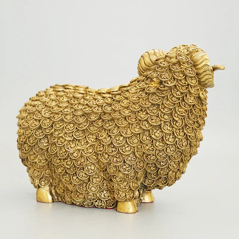 Copper figurine, a lucky Chinese zodiac, a ram leading flock, a decorative craft for the living room
