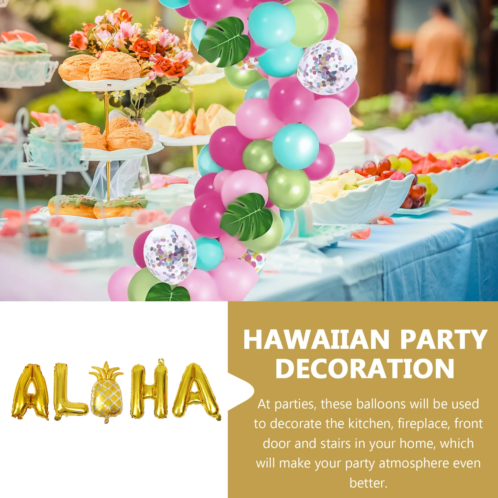 

10Pcs Pineapple Aloha Balloons Summer Party Decorations Gold Letter Balloons for Celebrations
