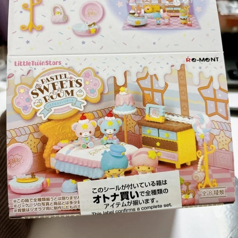 Rement Miniature Scene Sanrio Twin Stars Pink Candy House Model Desktop Ornament Blind Box Cute Anime Figurine Collectible Toy