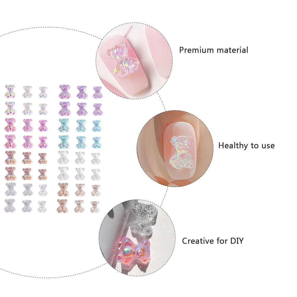 

48Pcs Creative Bear Charms for Nail Art DIY Accessories Safe Healthy Professional Personal Use Gift for Nail Lovers