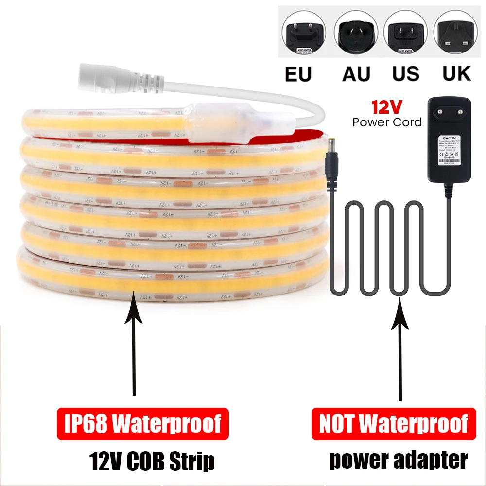 Imagem -03 - Impermeável Cob Led Strip Light Fita Flexível Fita de Corda Luz Led Ip68 ue Reino Unido Eua au Ra90 3000k 4000k 6000k 320leds m dc 12v