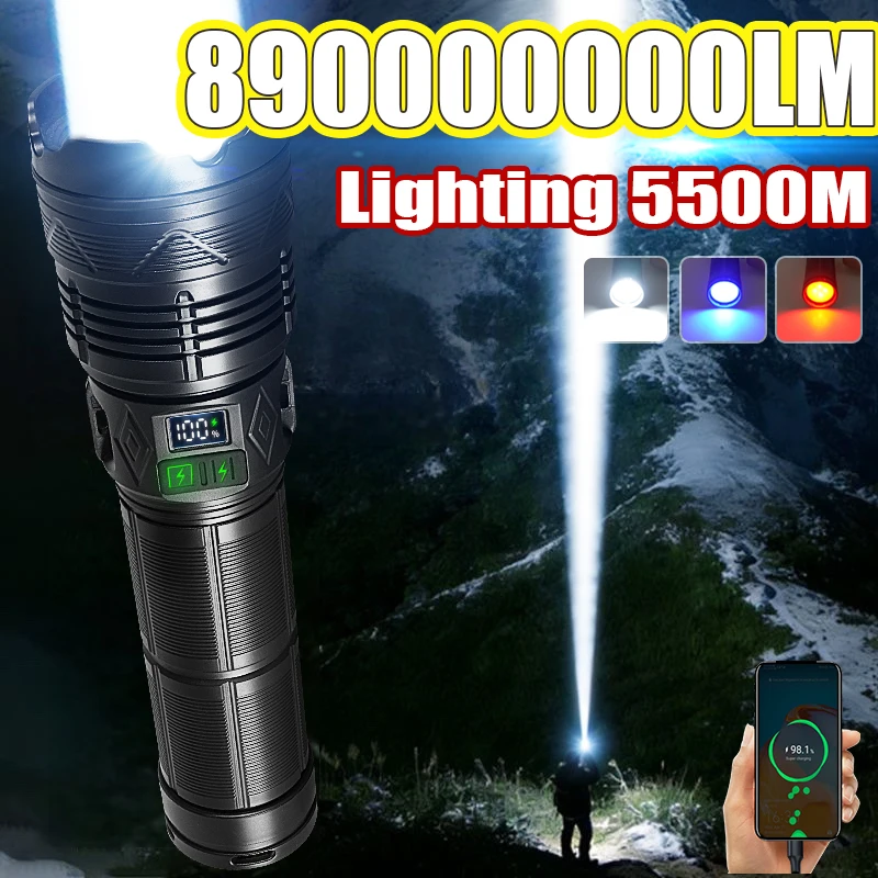 

Сверхъяркий фонарь 890000000LM, 20000 Вт, самый мощный светодиодный фонарик, перезаряжаемый через Type-C, светодиодный светильник для приключений и кемпинга