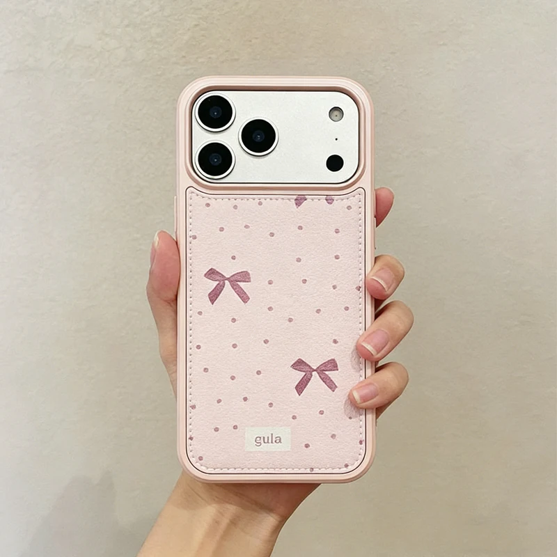Funda Protectora para Teléfono con Diseño de Gato y Puntos Rosas, de Cuero, Resistente a Impactos, para iPhone 17 Air 16 15 14 13 12 11Pro Max Y2k