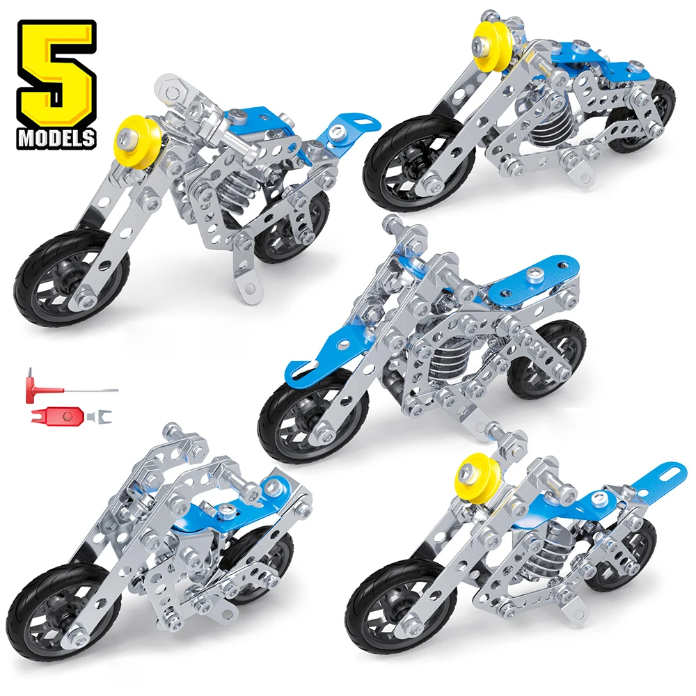 5PCS 3D Metal Building Blocks Motorcycle High-speed Racing Set Simulation Screw and Nut Assembly Car Model  Kids Toys Gifts