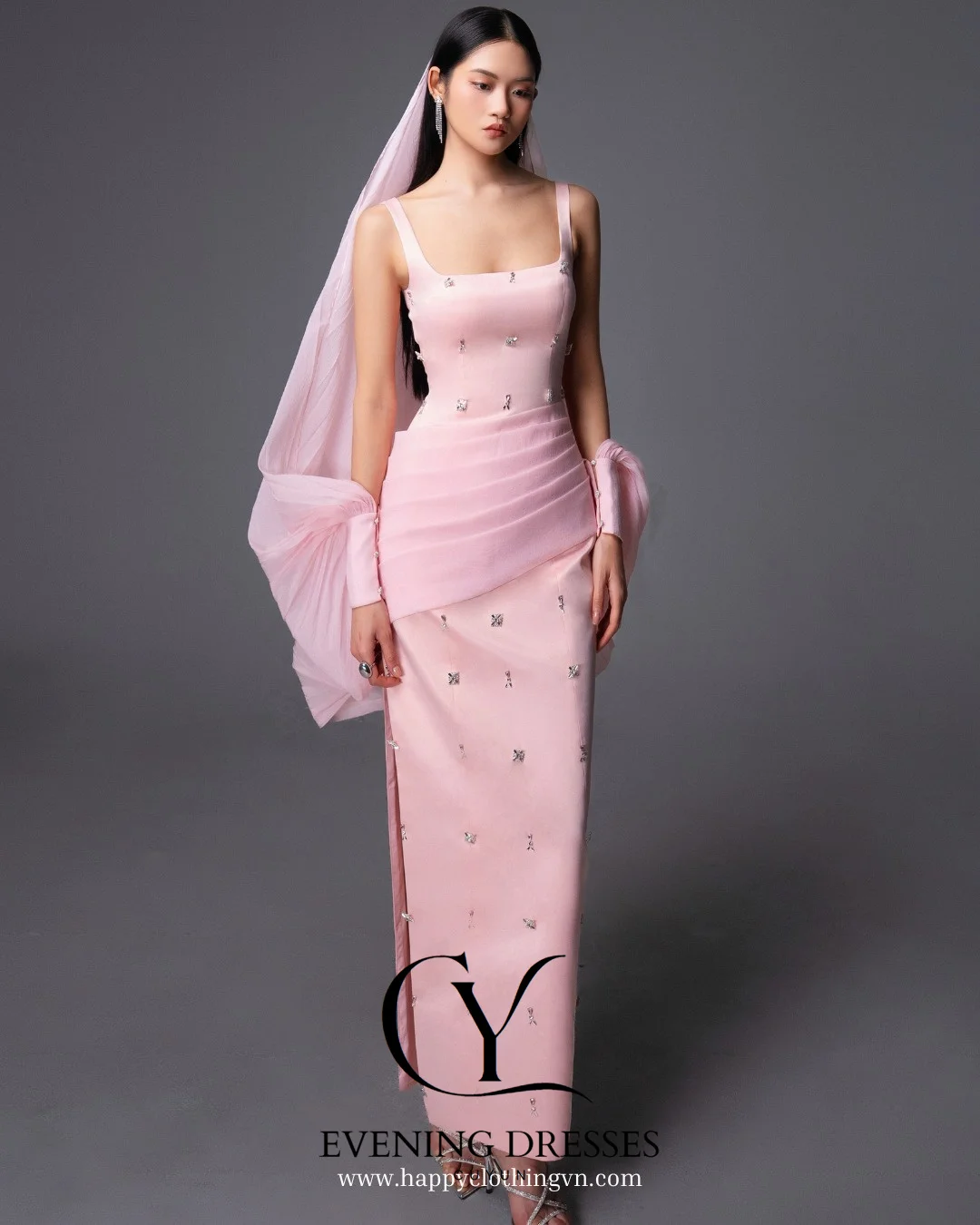 CUYUN 2025 فساتين سهرة نسائية فاخرة جديدة وردي بياقة مربعة مطرز بالخرز فساتين حفلات مخصصة فستان رسمي أنيق