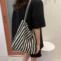 Bolsa de Mano Grande de Lona con Rayas Estilo Coreano, Bolsa de Hombro Casual Simple para Mujer, Bolsa de Compras, Bolsa de Uso Diario