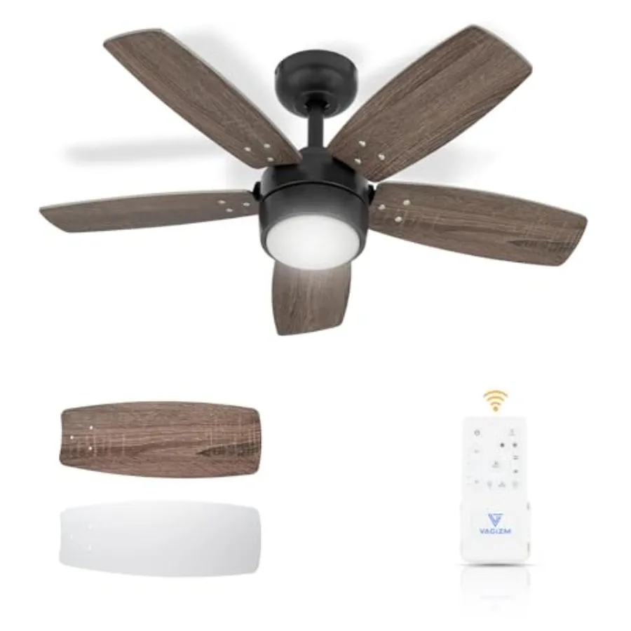 

Ceiling Fan 36'' for Small Room: Modern Ceiling Fans with Light Remote Control - Reversible Quiet DC Motor Dimmable with 6 Spee