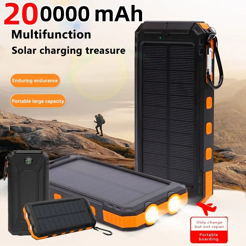 Neue 200000mah Solar Power Bank Outdoor tragbare Ladegerät Power bank wasserdichte externe Batterie Dual USB-Aufladung mit LED-Licht