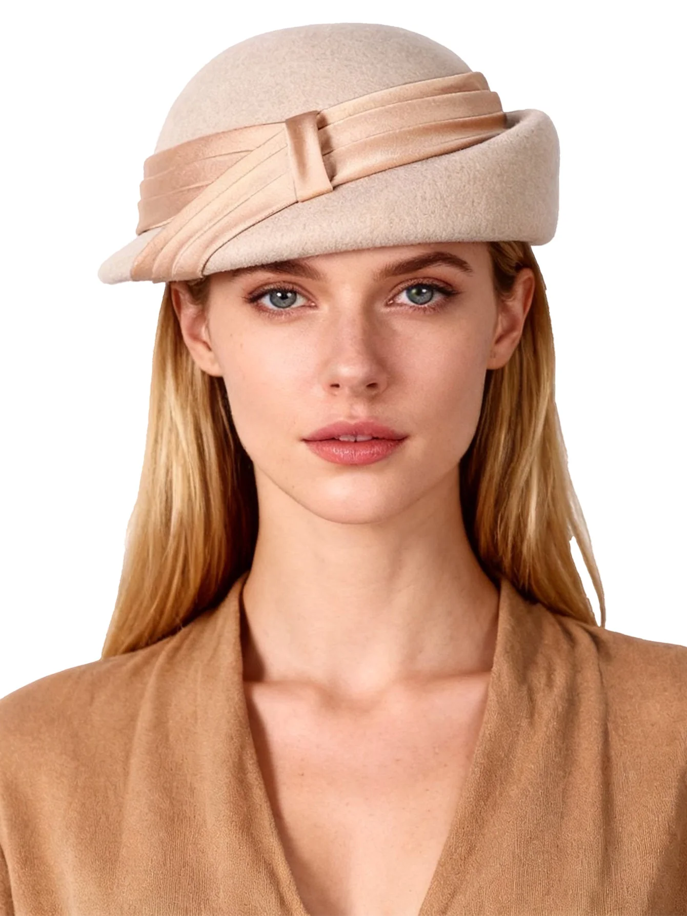 Elegant Wool Felt Fascinator Hat for Women Winter Beret Cap with Ribbon for Wedding Formal Church Tea Party Dress Millinery