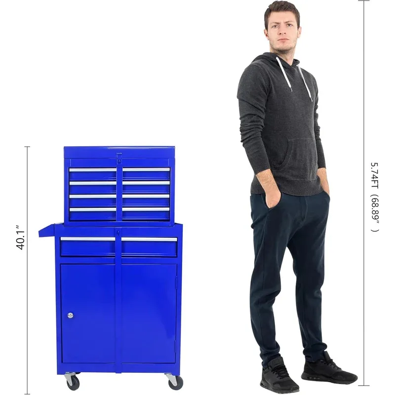 5段引き出し付きローラー式ツールボックス、ポータブルツールボックス、大容量ツールボックス、ガレージ、作業場、家庭用