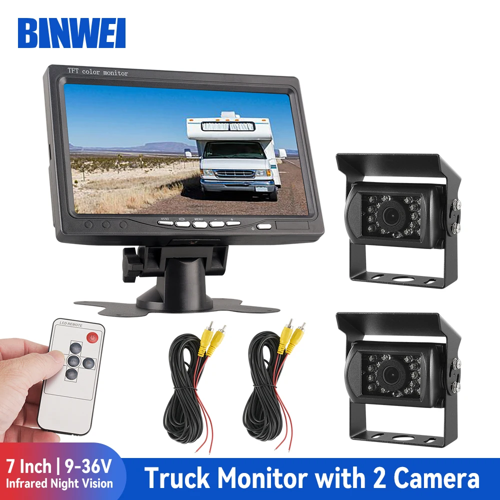 

BINWEI 7" Car Monitor Screen with two Camera for Truck Bus RV Parking Night Vision Waterproof Rear View Camera 12-24V Universal