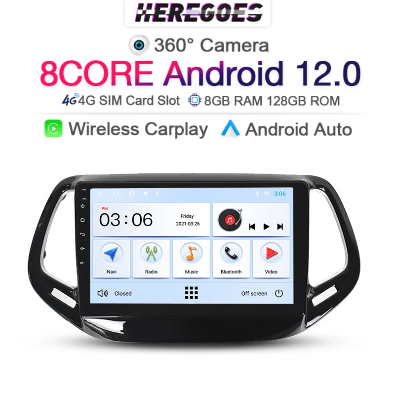 Автомобильный мультимедийный плеер 4G LTE Carplay DSP Android 12,0 для Jeep Compass 2 MP 2016 2017 2018 2019 GPS WIFI 6G 128 ГБ радио 2 din